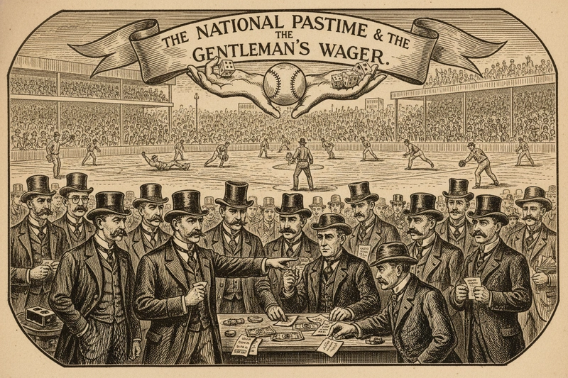 Historical illustration depicting baseball and gambling culture connection in American sports