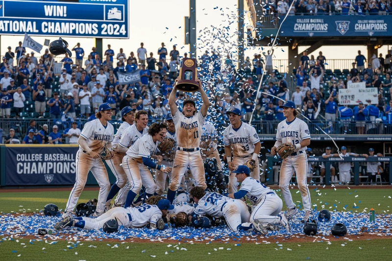 College baseball team celebrating championship victory