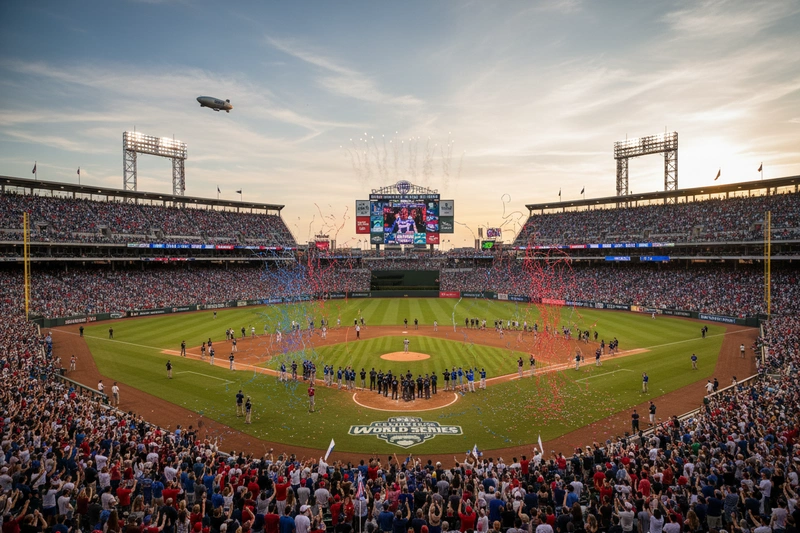 College World Series stadium filled with spectators during championship game